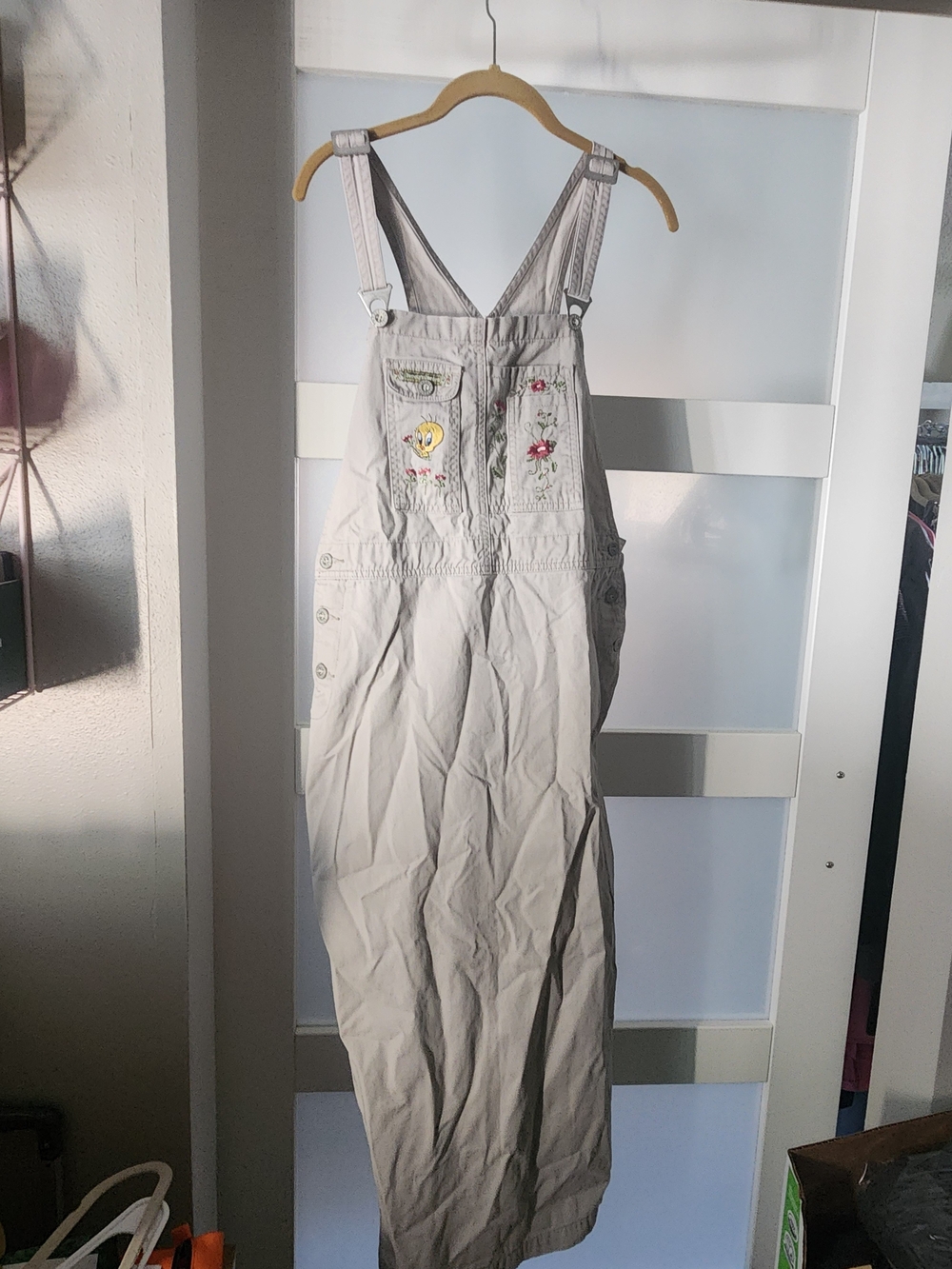 Tweety Bird Cream Color Women's Embroidered Overall Dress